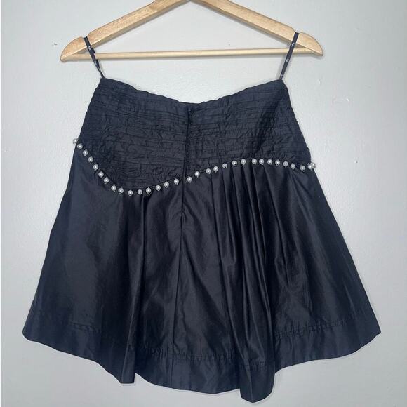 Aje Florence Pearl Trim Pleated Mini Skirt Black Size 4 A-Line Poplin Cotton - Picture 9 of 10